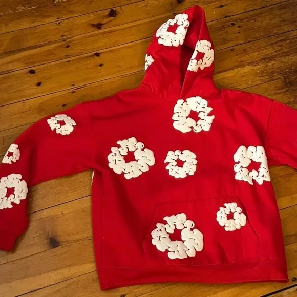 COPY - New Red Denim Tears Hoodie with White Wreath Design Size Medium - Picture 1 of 4